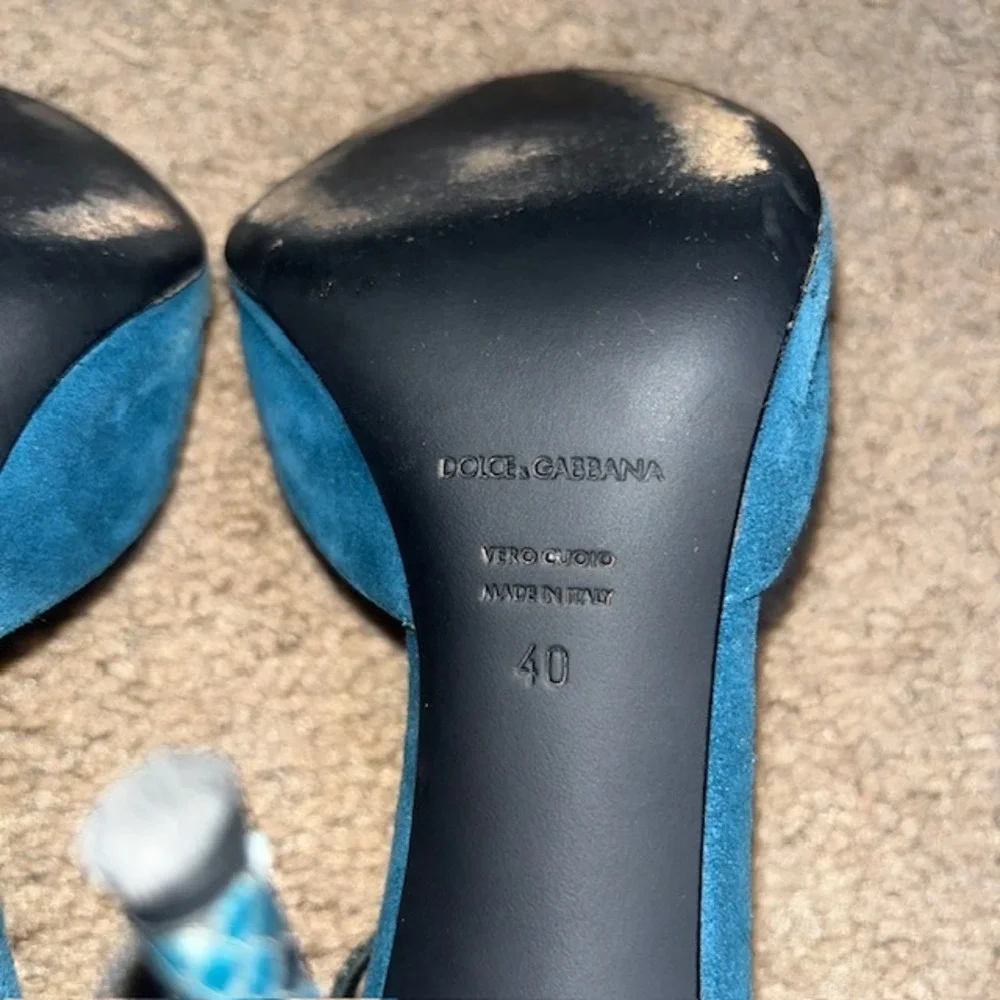 Dolce & Gabbana‎ Snakeskin Ankle Strap Peep Toe Stiletto High Heel Pump Teal 40
